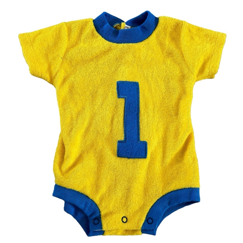 Vintage NB 3M 1 Yellow Blue Terrycloth Onesie Sport Fan UCLA Michigan Football